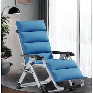 Zero Gravity Teslin Steel Outdoor Chair with Flax Pad, Folding Reclining Lounge Chair Removable Blue Cushion and Tray