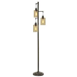 Abode 72 in. Bronze Floor Lamp with 3 Glass Champagne Dimple Shades