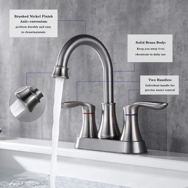 4 in.Centerset 2-Handle Bathroom Faucet, Bathroom Vanity Sink Faucets with Pop-up Drain and Supply Hoses Brushed Nickel