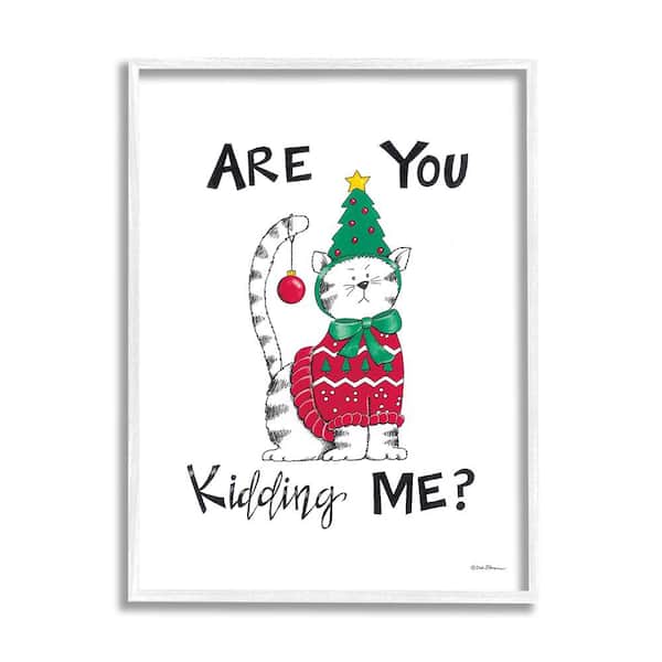 Stupell Industries Cat in Christmas Costume by Deb Strain 1 Piece Framed Graphic Print Animal Poster Art Print 14 in. x 11 in.