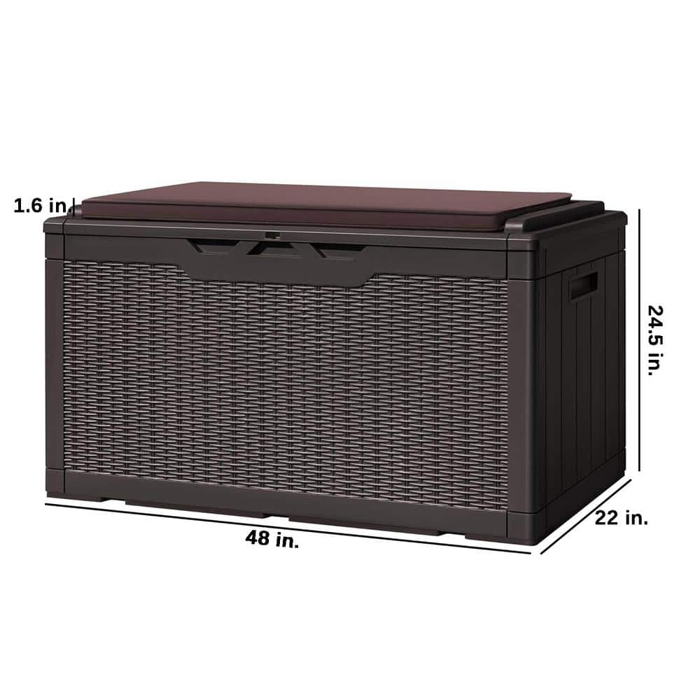 Large Dark Brown Resin Wicker Lockable Deck Box with Cushion