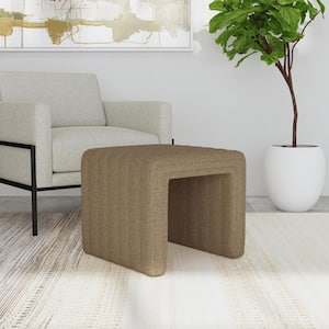 Modern Brown Boucle Fabric Channel Square Accent Ottoman