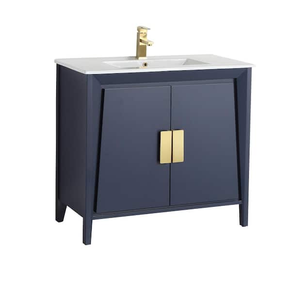 Unbranded Larvotto 30 in. W x 18. in D. x 34 in. H Bathroom Vanity in Navy Blue with White Ceramic Top