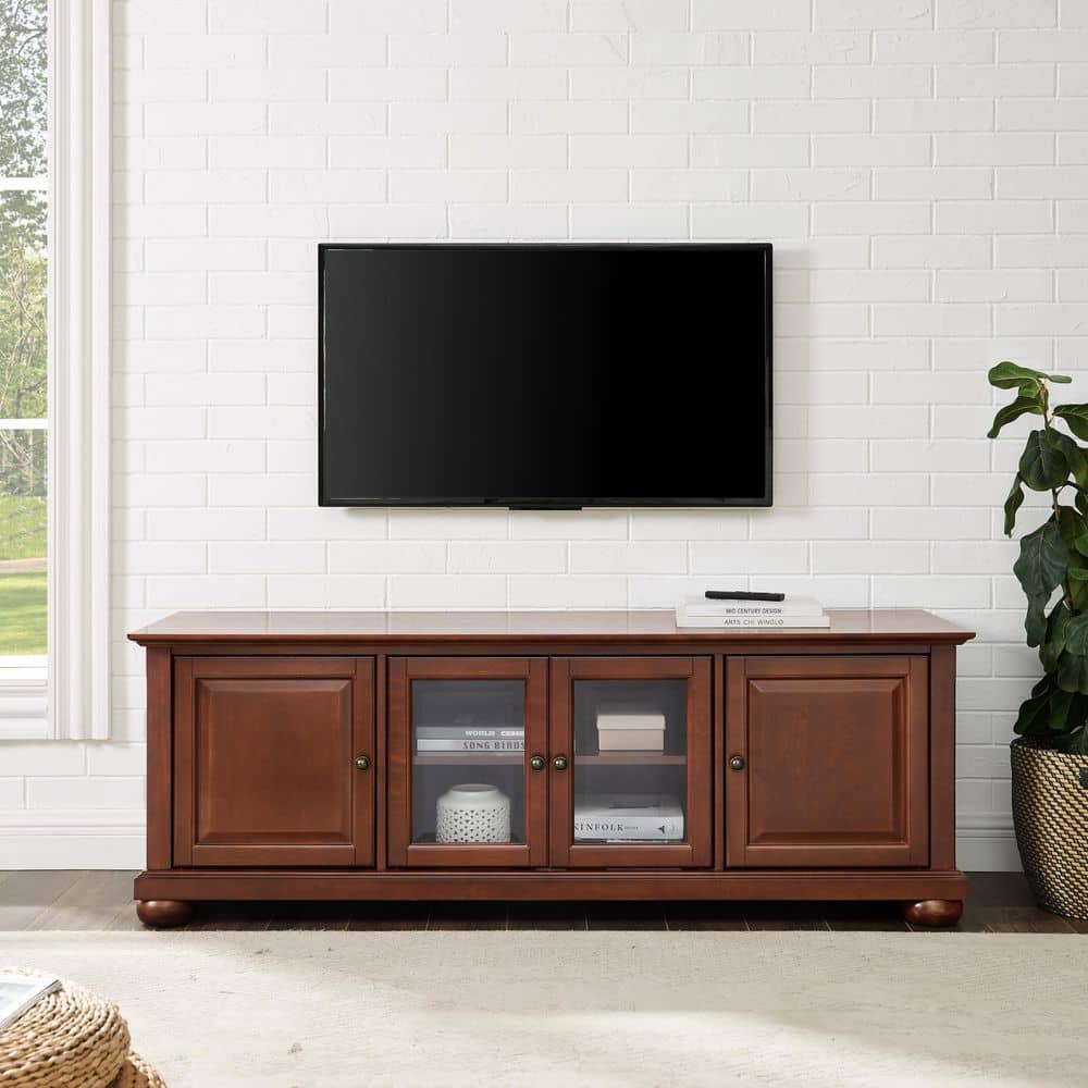 Vintage Mahogany 60" Low Profile TV Stand with Cabinet