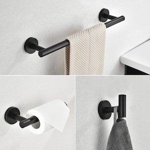 Matte Black BTY Bathroom Hardware Set 3 Pieces Toilet Paper Holder Towel Rings Wall Mounted Round Towel Hook Hanger Hand Roll Paper Bar for Bath Accessories