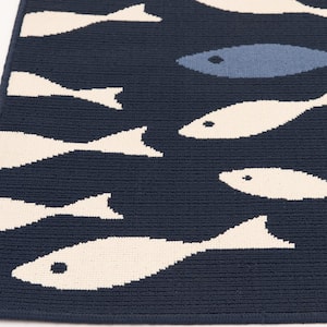 Swimming Fish Blue/Ivory 6 ft. 7 in. x 9 ft. 6 in. Nautical Polypropylene Indoor/Outdoor Area Rug