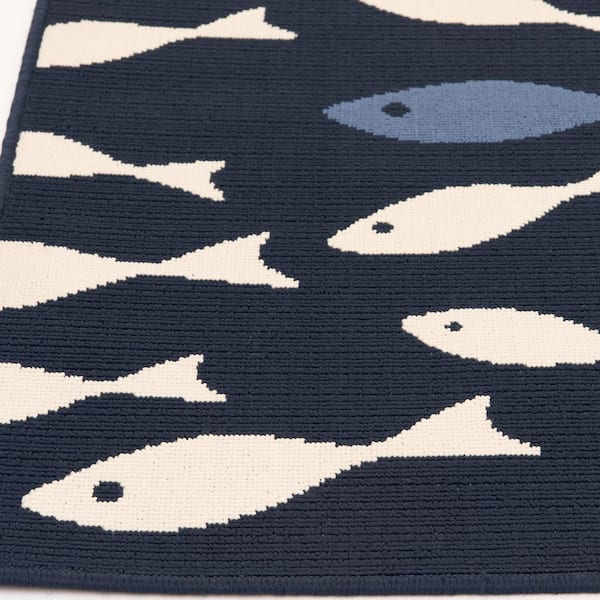 Swimming Fish Blue/Ivory 6 ft. 7 in. x 9 ft. 6 in. Nautical Polypropylene Indoor/Outdoor Area Rug