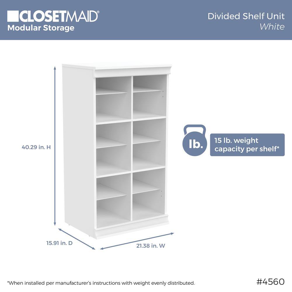White Modular Storage System with Drawers and Shelves, 107" Wide