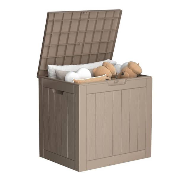 WTVWTV 31 Gal. Outdoor Waterproof Resin Storage Deck Box, Lockable Large Capacity Deck Storage Bench for Garden or Patio