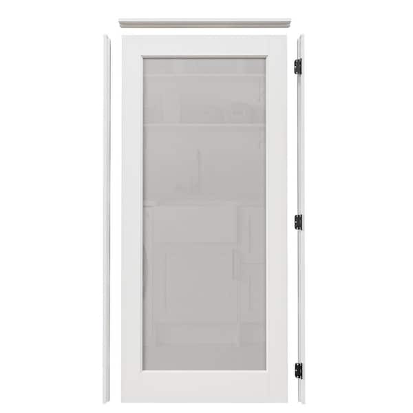 36 in. x 80 in. 1-Lite Frosted Glass Left Handed White Solid Core MDF Door with Quick Assemble Jamb Kit