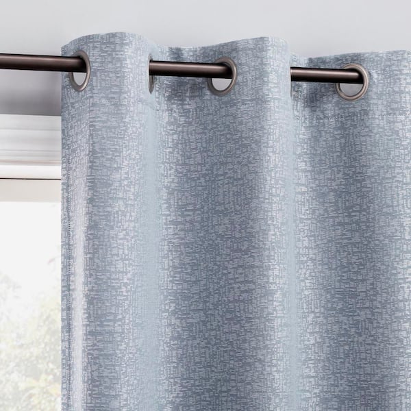 Serenity Abstract Magnetic Closure Light Blue Layered 36 in. W x 63 in. L Grommet 100% Blackout Curtain (Set of 2)