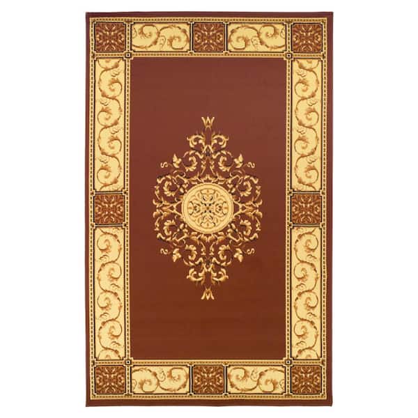 SUPERIOR Elegant-Medallion Toffee 8 ft. x 10 ft. Rectangle Border Medallion Scroll Polypropylene Area Rug