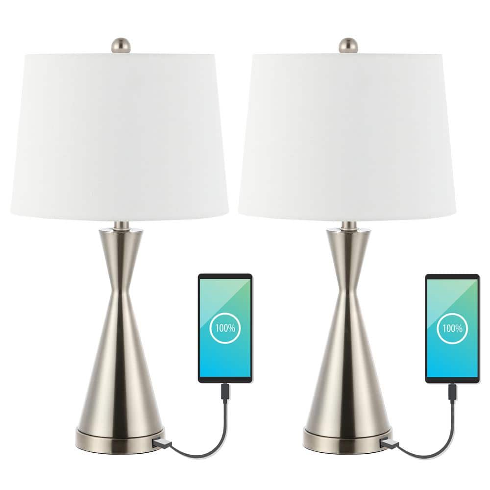 Colton Nickel Iron LED Table Lamp Set with USB Ports