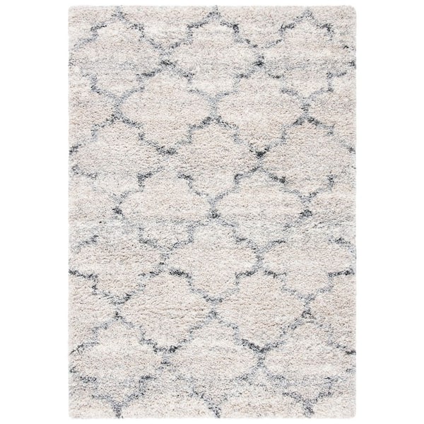 Fontana Shag 11 ft. x 15 ft. Gray/Ivory Distressed Trellis Area Rug