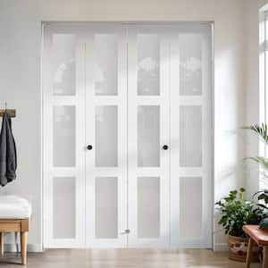 48 in. x 77.75 in. (Double 24 in.) 3-Lite Frosted Glass Solid Core White MDF Closet Bi-fold Door with Hardware Kit