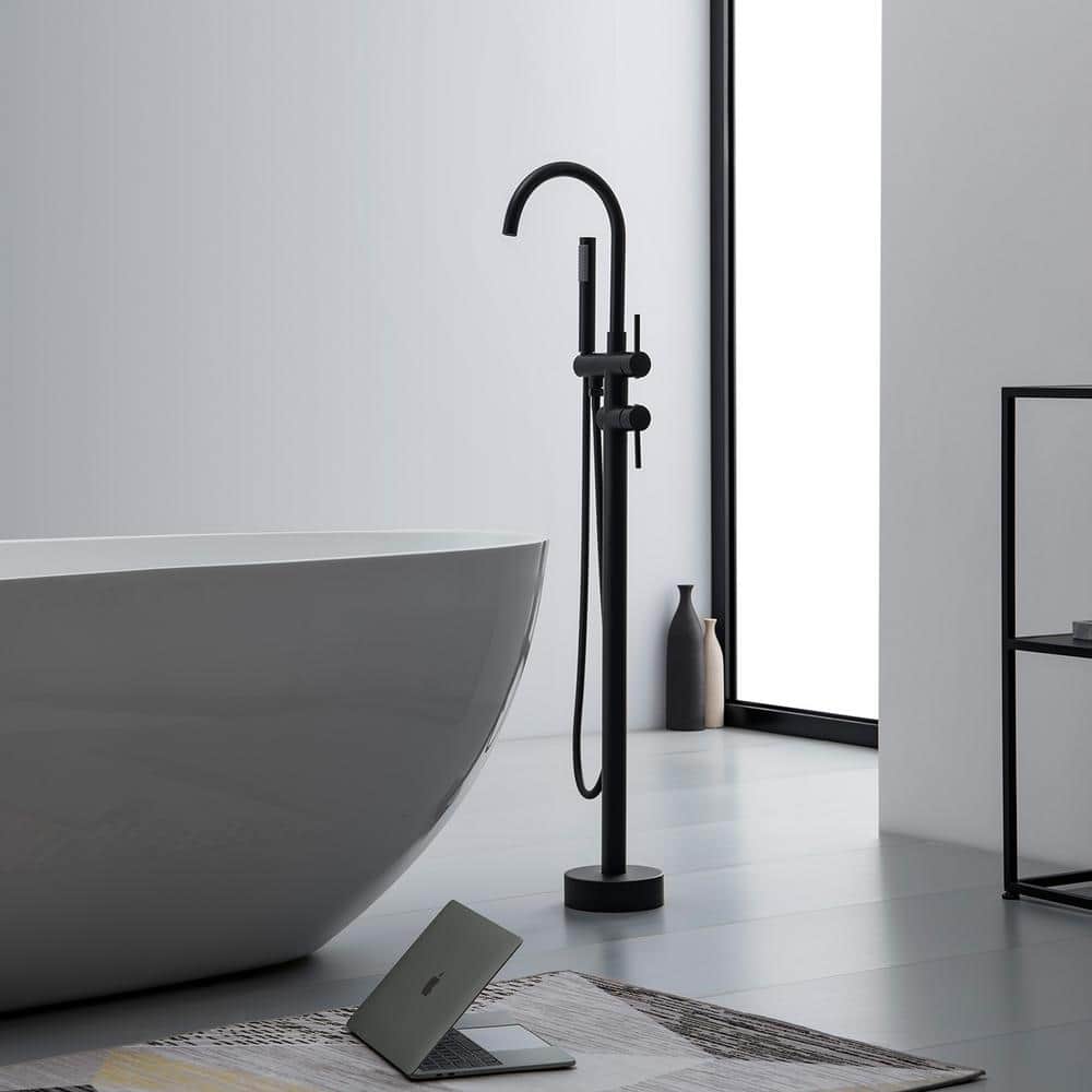 Matte Black Brass Freestanding Tub Faucet with Hand Shower