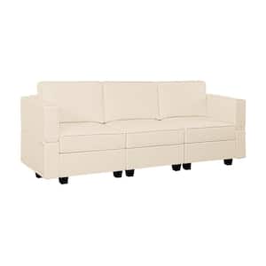 87.01 in. W Faux Leather Sofa Streamlined Comfort for Your Sectional Sofa in Beige