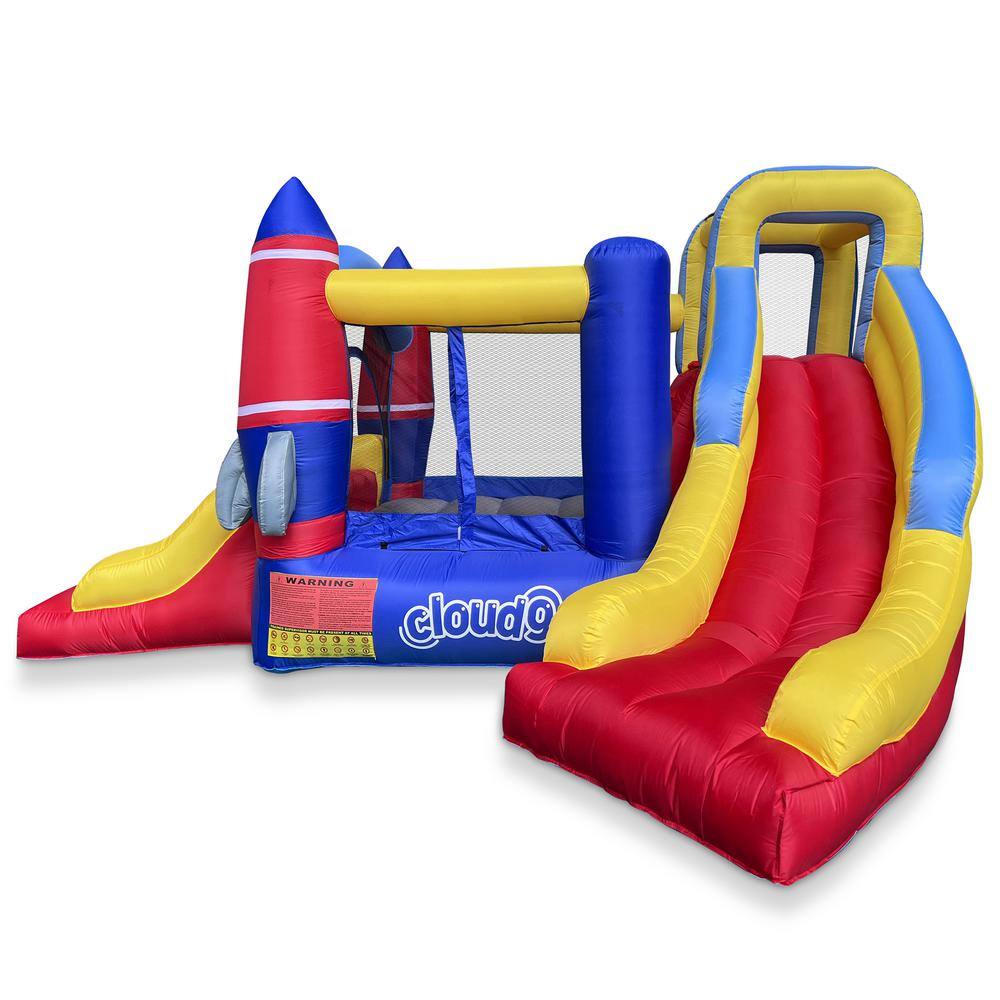 Rocket-Themed Inflatable Bounce House with Dual Slides