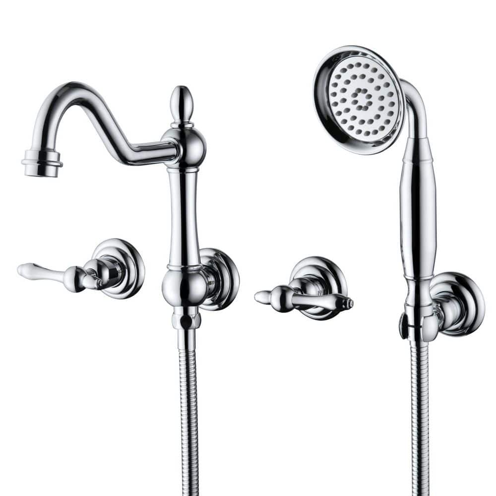 Vintage Double Handle Wall Mount Roman Tub Faucet with Hand Shower in Chrome price history on PriceWatchPro