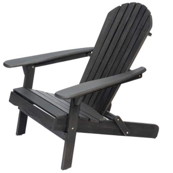 Acacia Wood Foldable Adirondack Chair with Wood-Texture Drak Gray Finish-Weather-Resistant Outdoor Seating for Patio