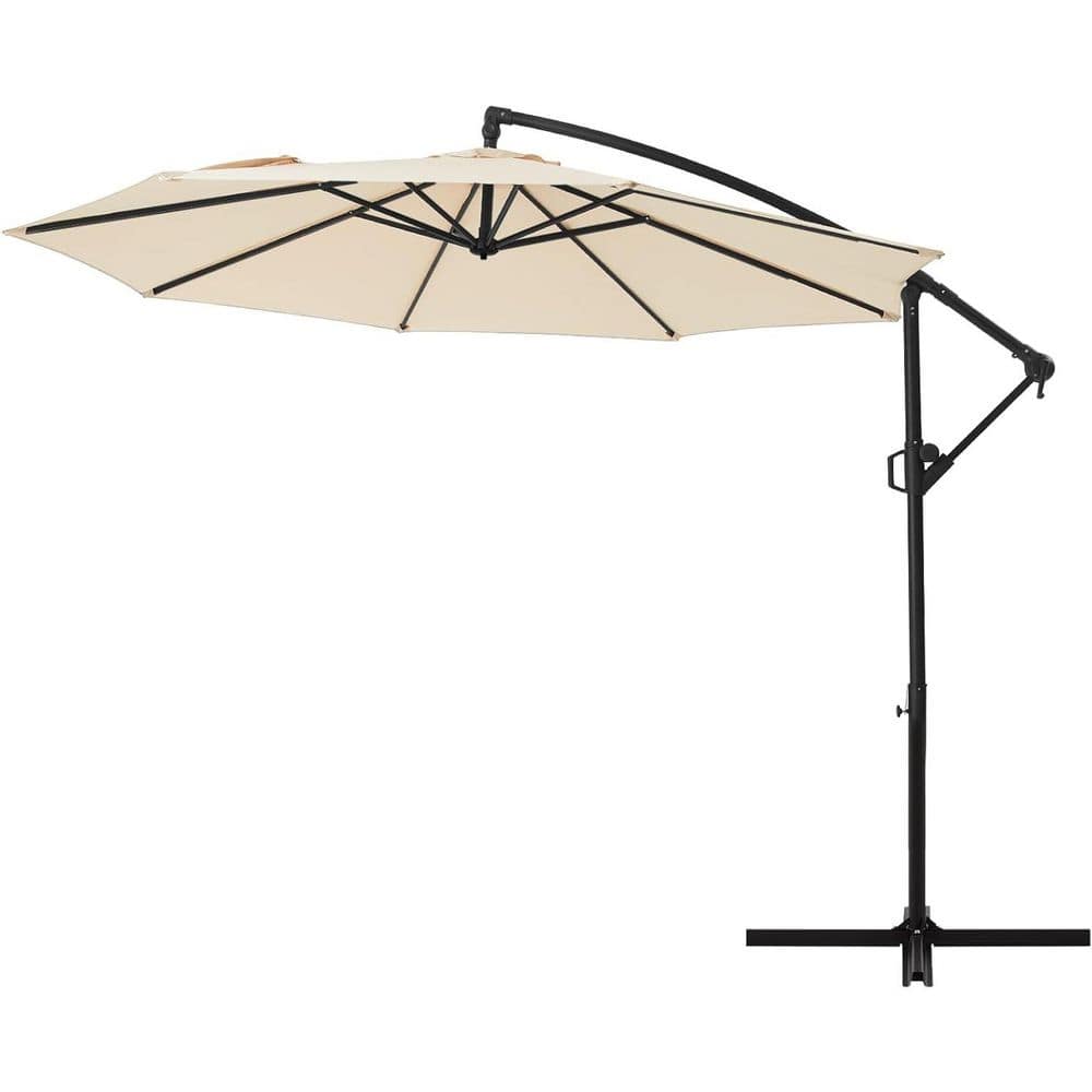 10 ft. Metal Cantilever Tilt Patio Umbrella in Beige