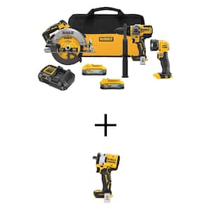 20V MAX Lithium-Ion Cordless 3-Tool Combo Kit and ATOMIC Brushless 1/2 in. Impact Wrench w/5Ah Battery and 1.7Ah Battery
