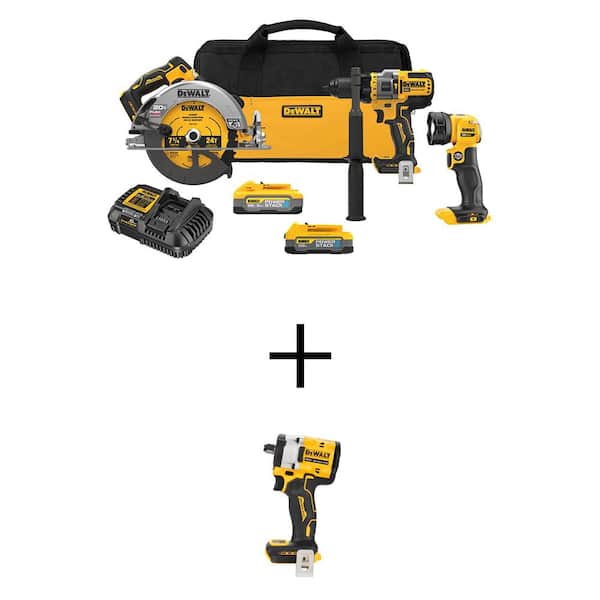 DEWALT 20V MAX Lithium-Ion Cordless 3-Tool Combo Kit and ATOMIC Brushless 1/2 in. Impact Wrench w/5Ah Battery and 1.7Ah Battery