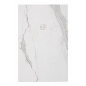 Madrid 59.25 in. L x 31.5 in. W Alcove Shower Pan Base with Left or Right Drain in White Faux Marble