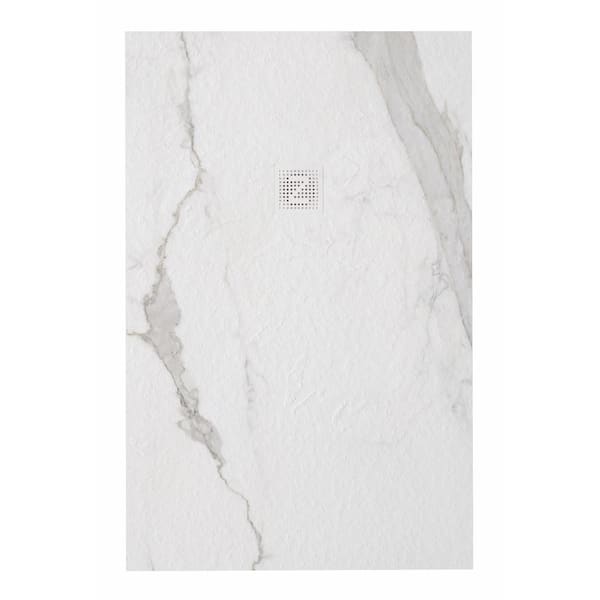 castellousa Madrid 59.25 in. L x 31.5 in. W Alcove Shower Pan Base with Left or Right Drain in White Faux Marble