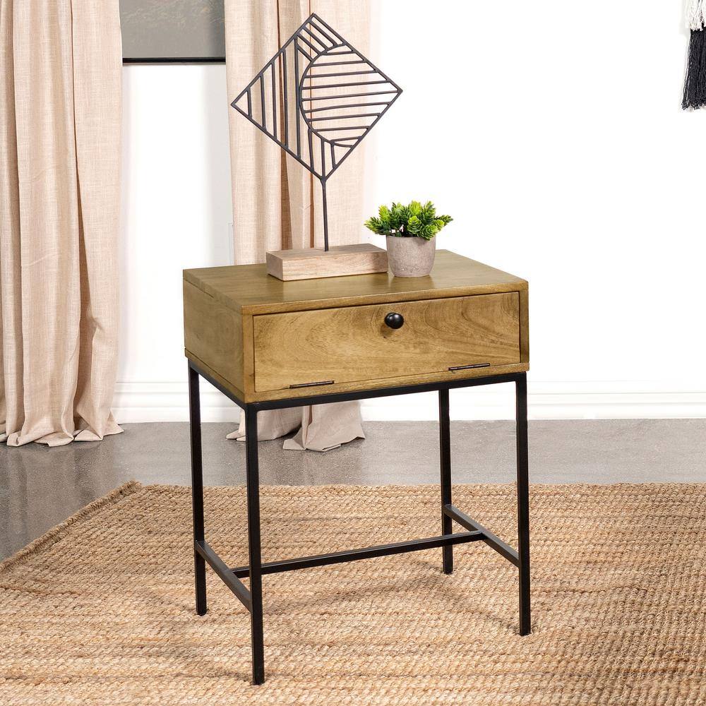 Honey Brown Mango Wood and Iron Rectangular End Table with Storage