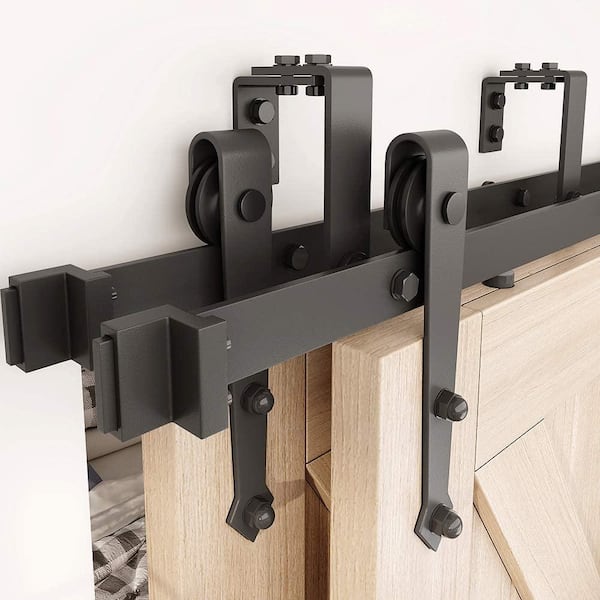 WINSOON 15 ft. x 180 in. Country Style Bypass Steel Sliding Barn Wood Door Hardware Roller Track Kit for Wood and Concrete Wall