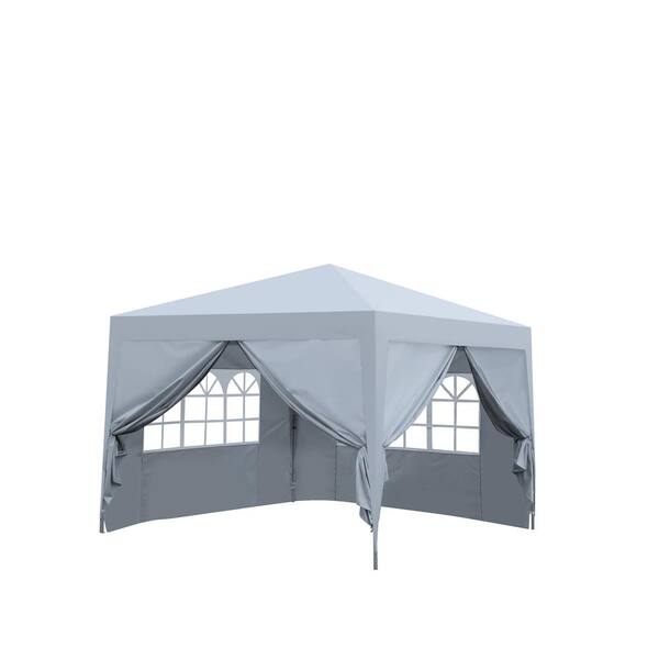 Unbranded 10 ft. x 10 ft. White Pop-Up Gazebo Canopy Tent with Carry Bag and 2 Removable Sidewalls with Zipper