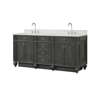 Winston 72 in. W x 22 in. D Bath Vanity in Antique Gray with Quartz Vanity Top in White with White Basin