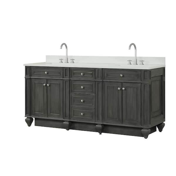Design Element Winston 72 in. W x 22 in. D Bath Vanity in Antique Gray with Quartz Vanity Top in White with White Basin