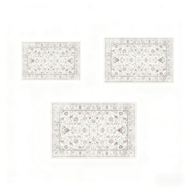 8 X 10 Beige Floral Washable Area Rug for Bedroom, Dining Room, Living Room