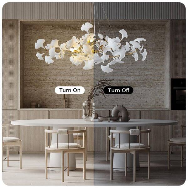 Gleam Flare 6-Light Gold Chandelier, Luxury Ginkgo Branch