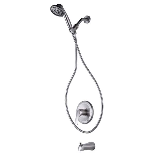 Single Handle 8-Spray Shower Faucet 1.8 GPM with High Pressure Tub Spout and Shower Trim Kit Valve in. Bruhsed Nickel