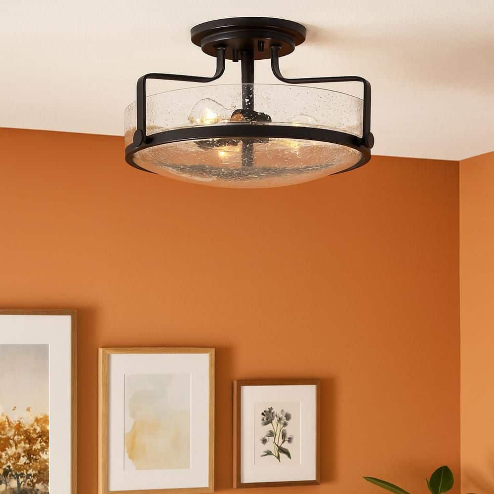 Harper Large Semi-Flush Ceiling Light, Black + Clear Seedy Glass price history on PriceWatchPro
