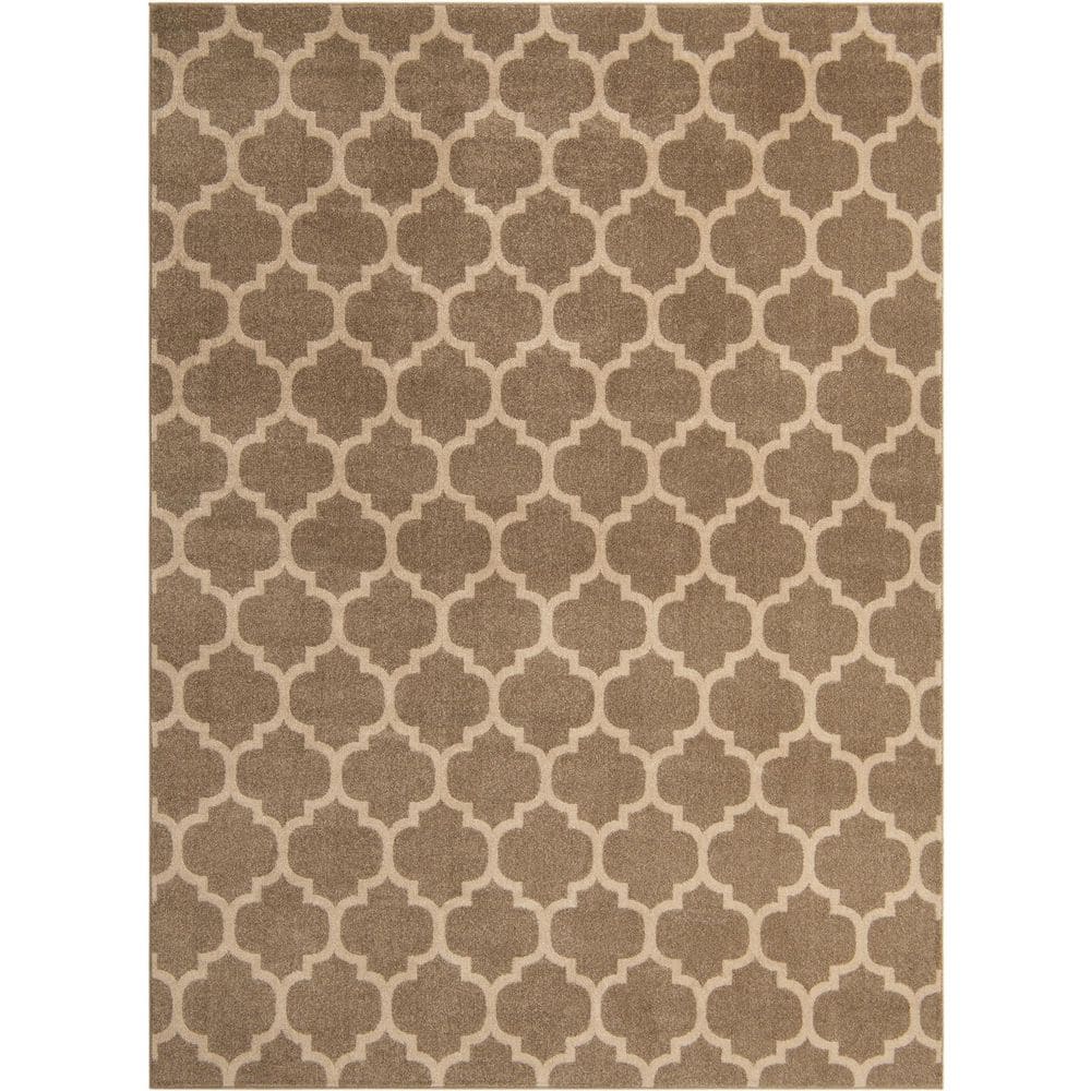 Elegant Trellis Light Brown Indoor Area Rug with Easy Care Features