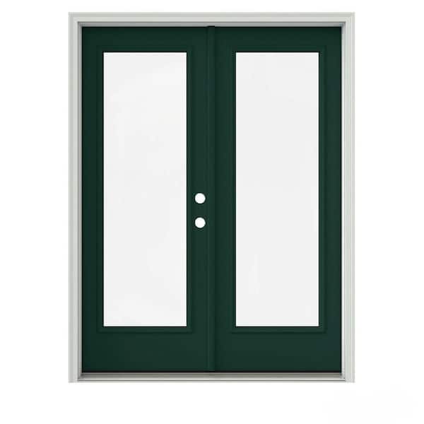 JELD-WEN 60 in. x 80 in. Hartford Green Painted Steel Left-Hand Inswing Full Lite Glass Active/Stationary Patio Door