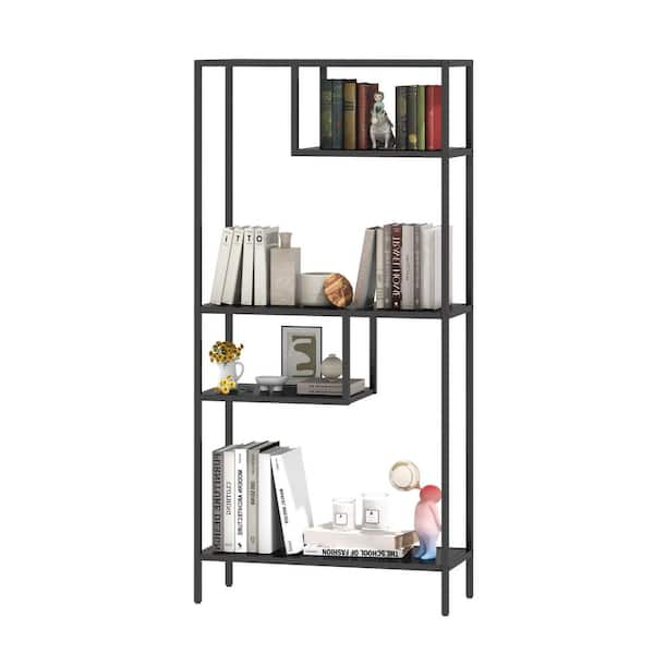 CSC DECOR INC 70.8 in. Tall Black Metal Accent Bookshelf with 4 Compartments and Legs Freestanding Organizer Display Shelves Bookcase