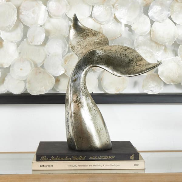 Litton Lane Silver Polystone Whale Sculpture with Copper