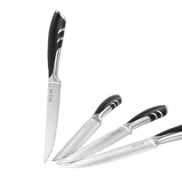 Zulay Kitchen 5 in. Stainless Steel Full Tang Serrated Edge Steak Knives with Comfortable Non-slip Handle (Set of 4)