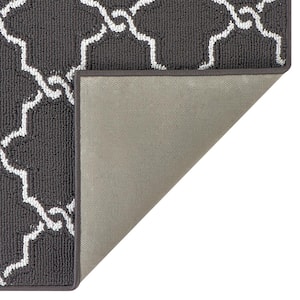 Washable Non-Skid Dark Grey and White 26 in. x 60 in. Geometric Accent Rug
