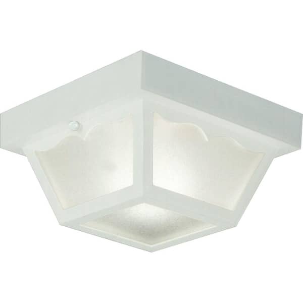 Progress Lighting 1-Light 8-1/4 in.White Acrylic Traditional Outdoor Close-to-Ceiling Light with Scalloped Detail