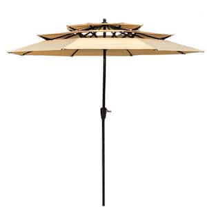 9 ft. Outdoor Patio Market Umbrella with 3-Tier, Crank, Tilt and Wind Vents for Graden Deck Backyard, Tan