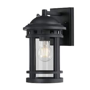 Belon 1-Light Black Outdoor Wall Mount Lantern with Clear Glass, Dusk to Dawn Sensor