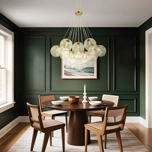 Bolton 19-Light Brass Modern Bubble Cluster, Sputnik Globe Bubble Chandelier with Swirled Glass Shades for Living Room