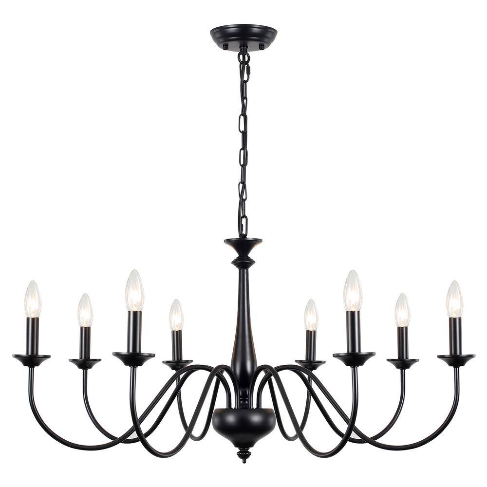 LWYTJO 8 Light Black Classic Modern Candle Style Chandelier for Living