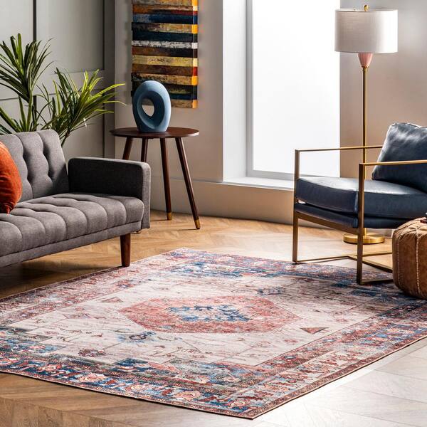 Eliza Machine Washable Traditional Medallion Multi 4 ft. x 6 ft. Indoor Area Rug